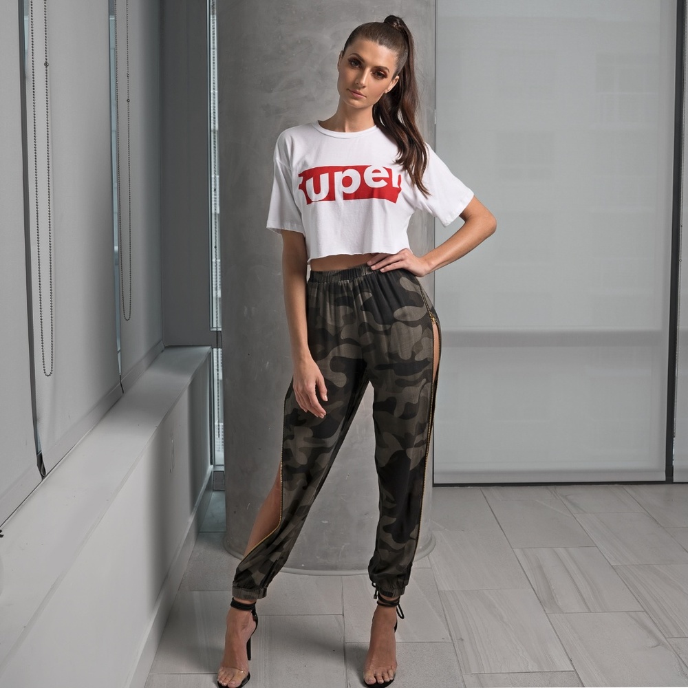 Camouflage Side Zip Up Pants